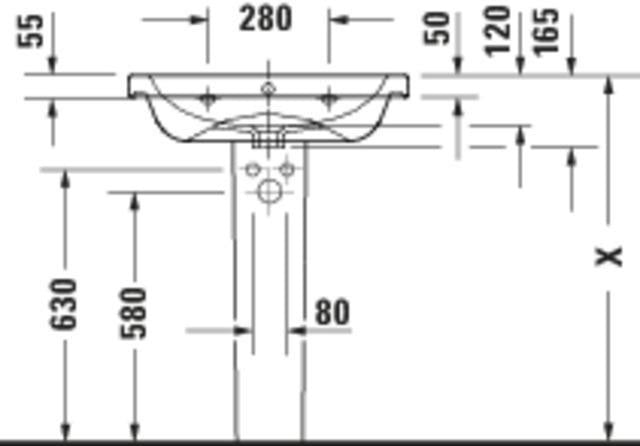 Duravit D-Code Waschtisch 650x480mm weiß mit Überlauf, 1 Hahnloch, wandhängend