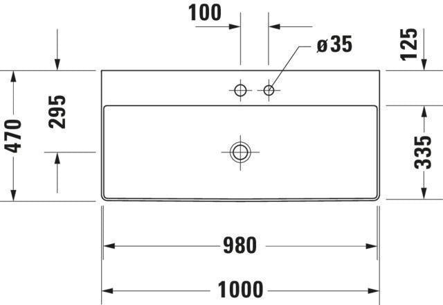 DURAVIT DuraSquare Waschtisch 1000 mm, 1 Hahnloch mittig, ohne Überlauf, weiß