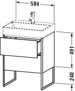 Duravit XSQUARE Waschtischunterbau 584x731x460 mm mit integriertem Fußgestell, 2 Auszüge, s-matt/Eiche