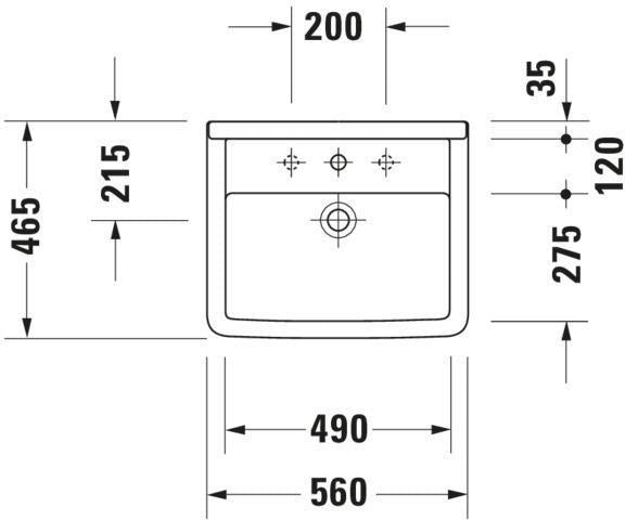 DURAVIT Einbauwaschtisch Starck 3 560 mm weiß mit Überlauf und WonderGliss