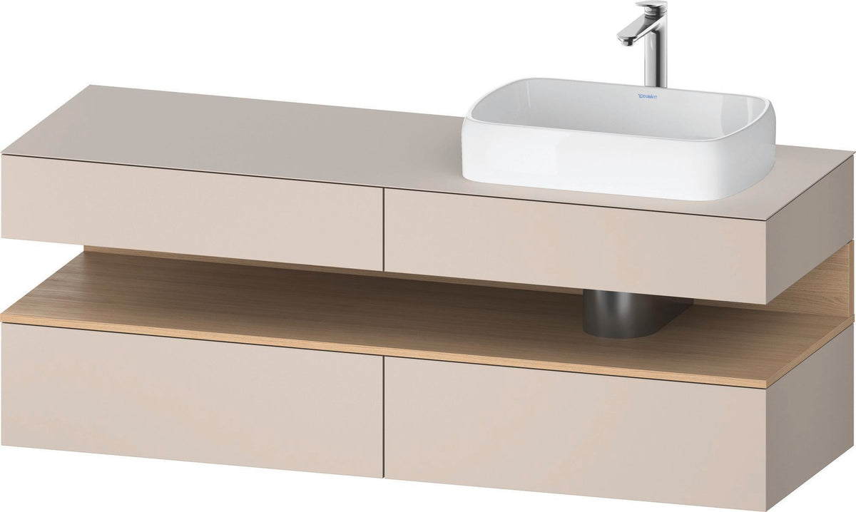 Duravit Qatego Konsolenwaschtischunterbau 1600 mm Weiß Hochglanz mit Eiche Schwarz Nische