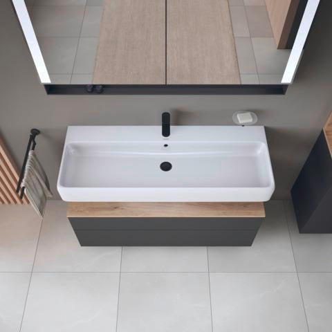 Duravit Qatego Waschtischunterbau 1190 mm – Weiß Matt mit Eiche Schwarz Nische, 1 Auszug, LED
