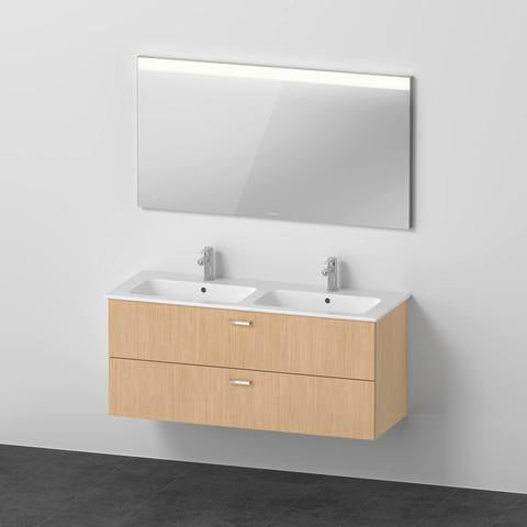 DURAVIT XBase Möbel-Set 1300x490mm mit Waschtisch, Unterbau, Spiegel und LED – Nussbaum Dunkel