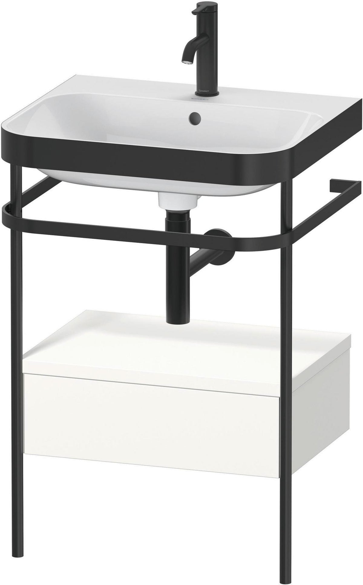 Duravit Happy D.2 Waschtischset mit Metallkonsole, 1 Schubkasten, weiß seidenmatt, 575 mm