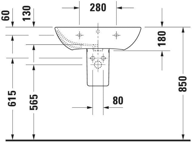 DURAVIT Waschtisch ME by Starck 650x490mm mit Überlauf, 3 Hahnlöcher, WonderGliss Weiß
