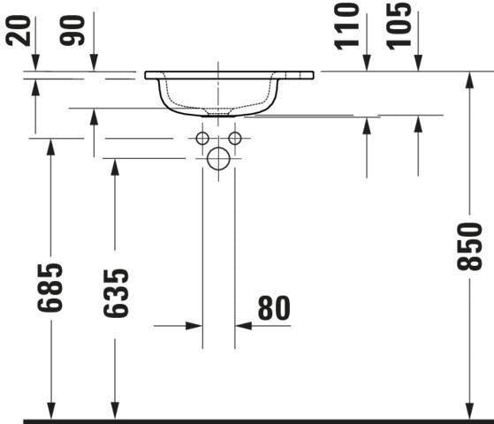 DURAVIT Sivida Möbelwaschtisch 410x300mm DuroCast Plus Weiß Seidenmatt 1 Hahnloch ohne Überlauf
