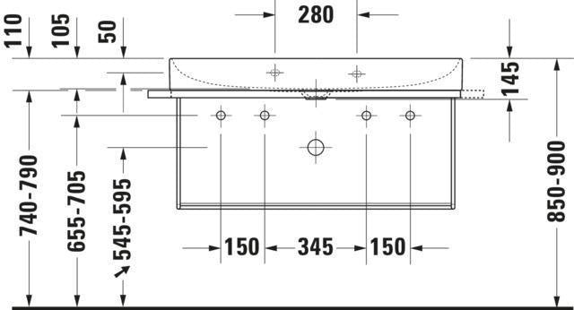 Duravit DuraSquare Metallkonsole mit Handtuchhalter links/rechts, Chrom, 1063 mm, für Waschtisch 235310