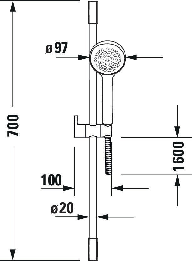 DURAVIT Brauseset mit Stange 700 mm, Handbrause D97 und Brauseschlauch 1600 mm in Chrom