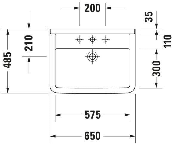 DURAVIT Waschtisch Starck 3 650 mm mit Überlauf, Hahnlochbank und WonderGliss in Weiß