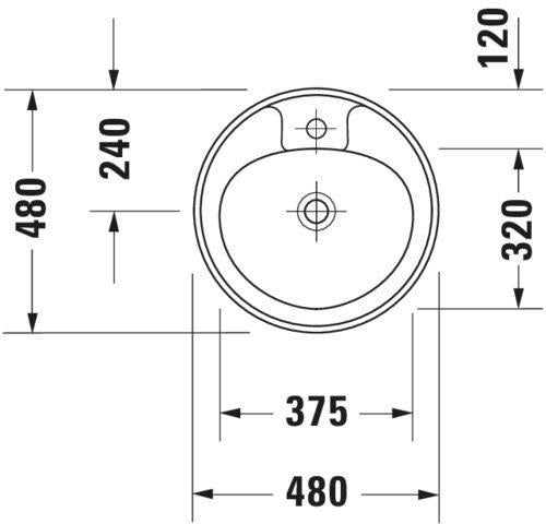 Duravit Einbauwaschtisch MANUA 480 mm mit Überlauf und WonderGliss – Weiß, Einbau von oben