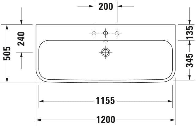 DURAVIT Möbelwaschtisch Happy D.2 1200 mm mit Überlauf, 1 Hahnloch, geschliffen weiß