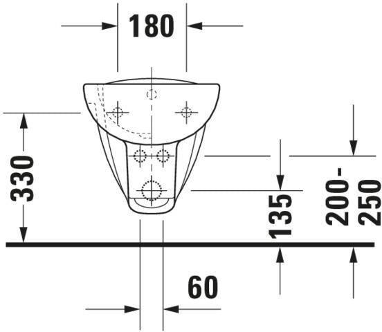 Duravit Wand-Bidet D-Code 545 mm mit Überlauf, Hahnlochbank und 1 Hahnloch, weiß