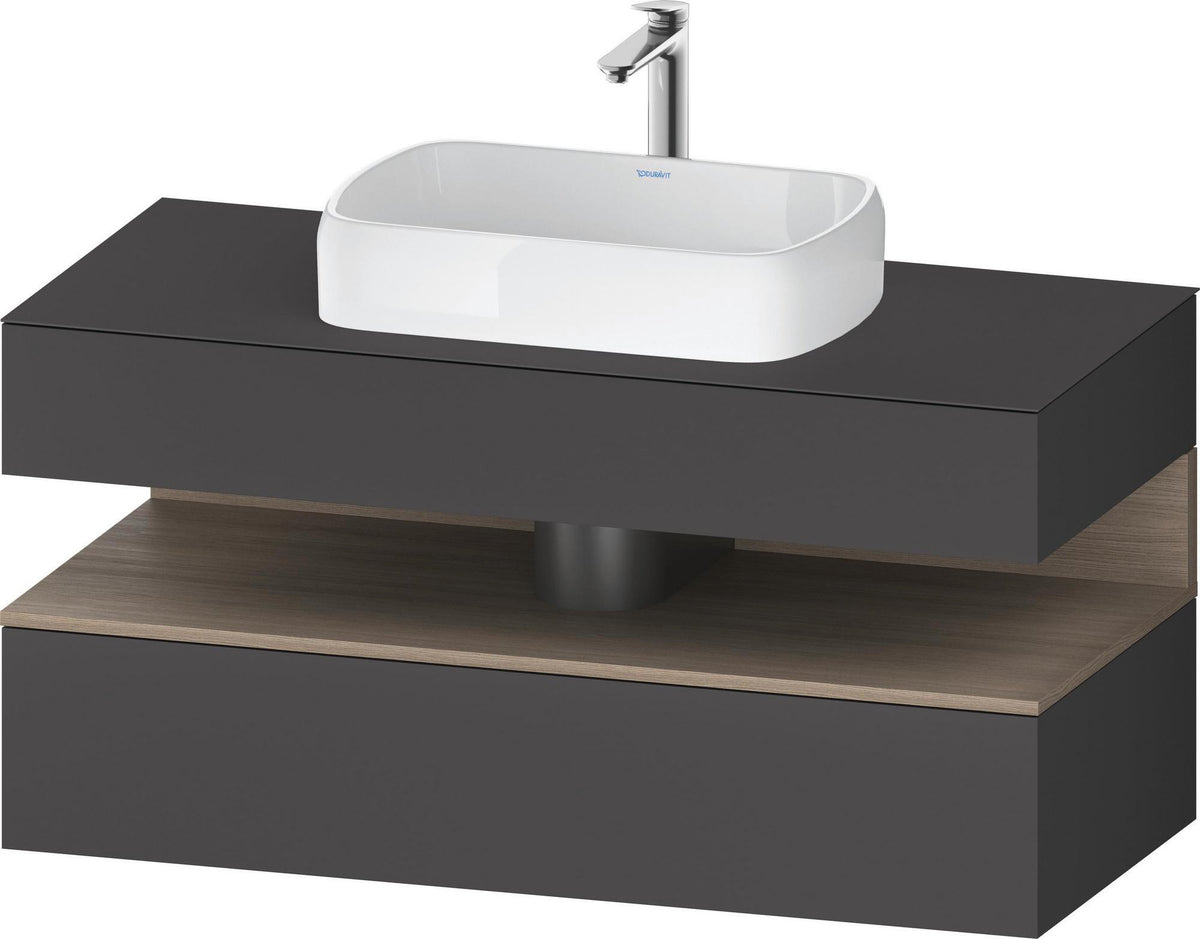 Duravit Qatego Konsolenwaschtischunterbau 1200 mm Weiß Matt mit Eiche Terra Nische und Tip-On Technik