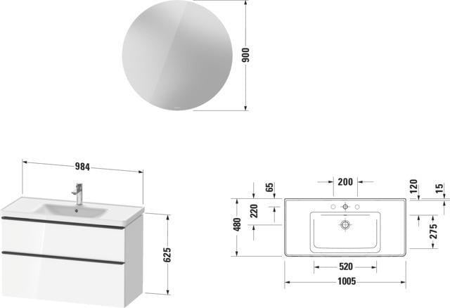 Duravit D-Neo Möbel-Set wandhängend 1000x480mm mit Waschtisch, Unterbau, Spiegel – Graphit
