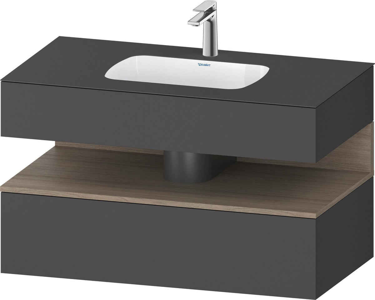 Duravit Qatego Einbauwaschtisch mit Konsolenwaschtischunterbau Basalt & Eiche Terra Matt 1000x550x600 mm
