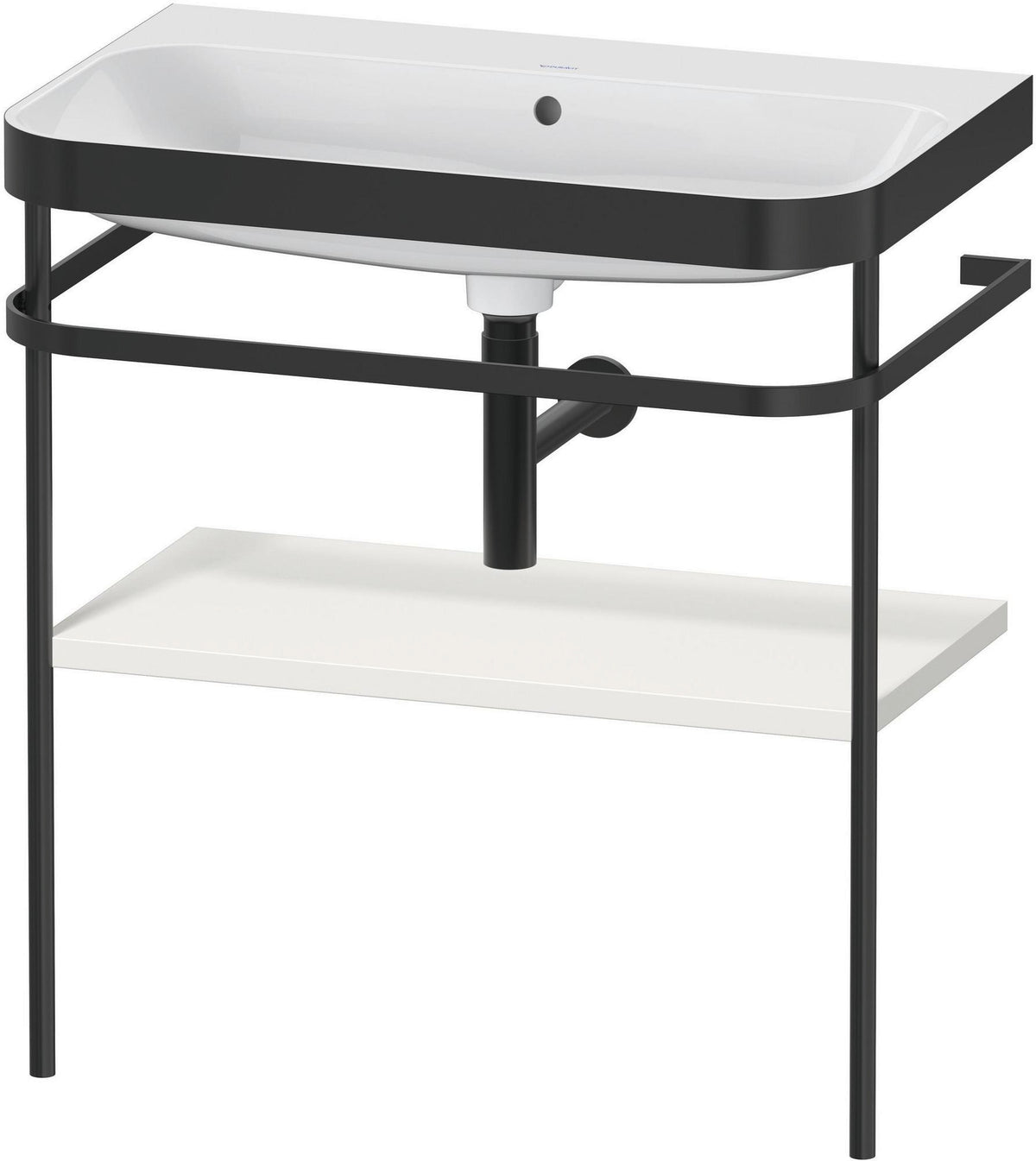 DURAVIT Happy D.2 c-bonded Waschtischset 775 mm mit Metallkonsole, bodenstehend, Weiß Seidenmatt