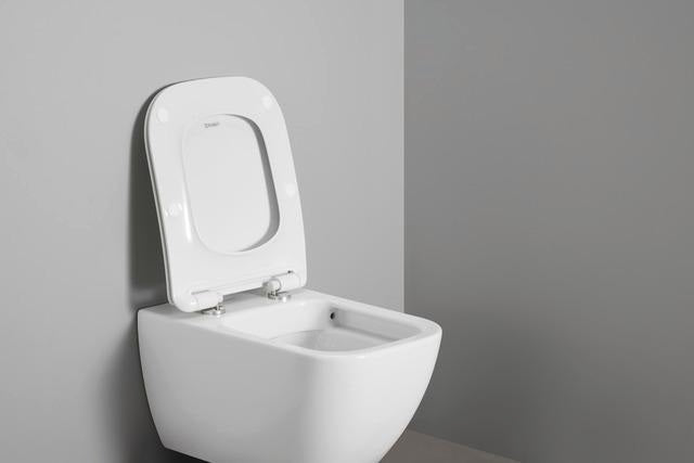Duravit Univavo WC-Sitz eckig tief 434mm mit Absenkautomatik, abnehmbar, Edelstahl Scharniere, Weiß