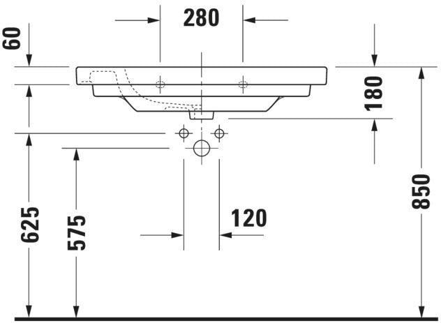 Duravit D-Code Möbelwaschtisch 850 mm mit Überlauf und Hahnlochbank – Weiß