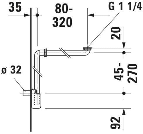 DURAVIT Raumsparsiphon Universal Weiß – Kunststoff-Siphon mit Rosette, 1 1/4″