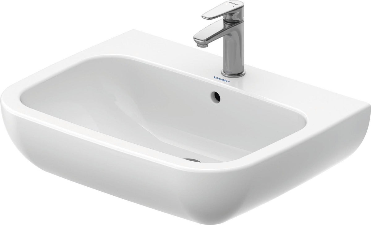 Duravit D-Code Waschtisch 550 mm weiß mit Überlauf und Hahnlochbank – Wandmontage