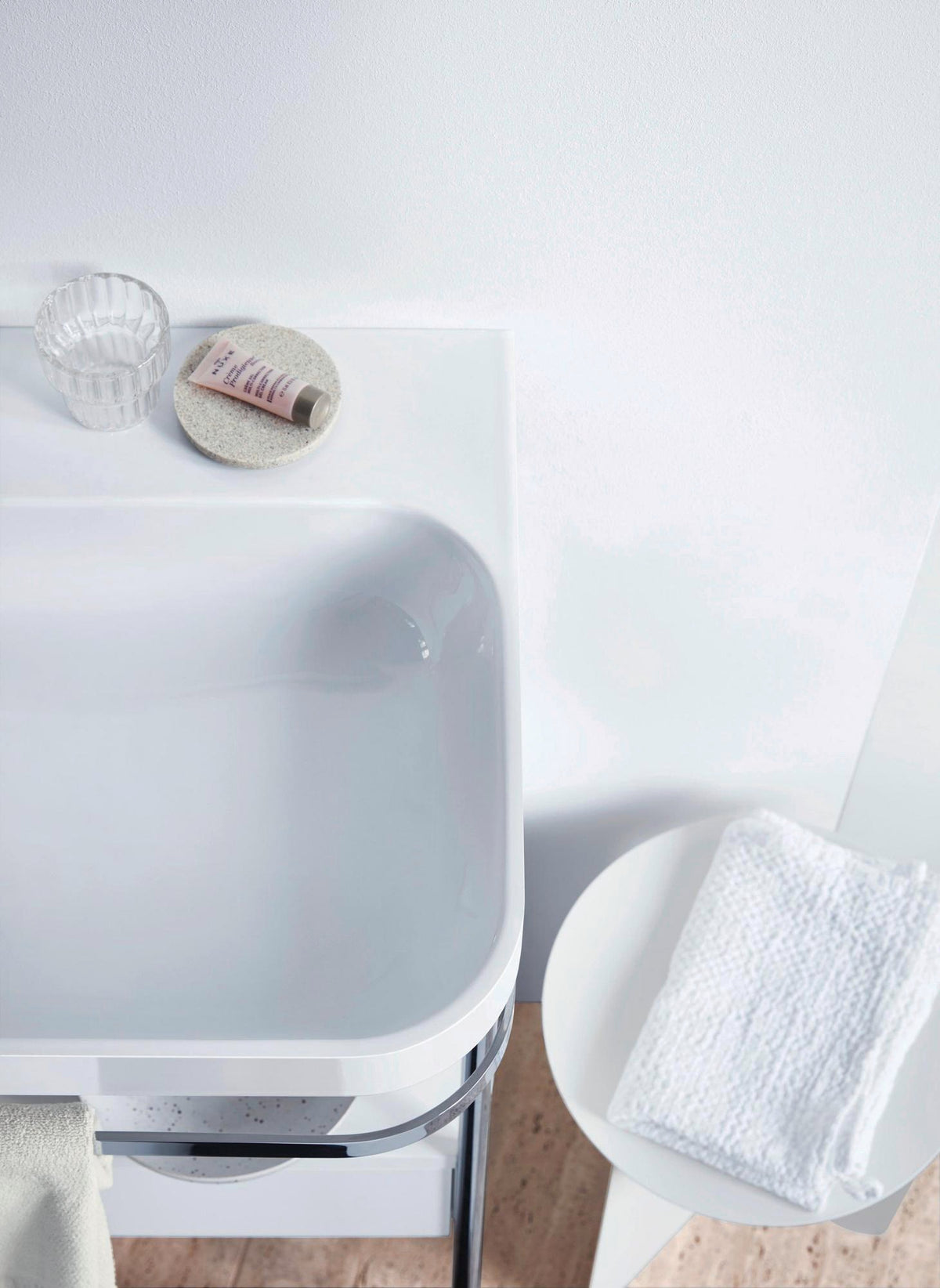 DURAVIT Happy D.2 c-shaped Waschtisch-Set 775 mm mit Metallkonsole, taupe seidenmatt