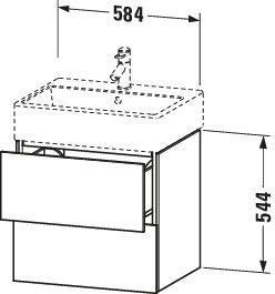 Duravit L-Cube Waschtischunterbau 584 mm in Amerikanisch Nussbaum mit 2 Schubkästen und Tip-On-Technik