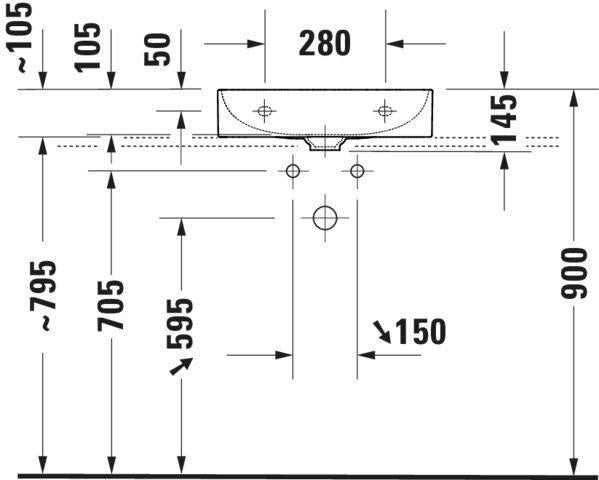 Duravit DuraSquare Waschtisch 500 mm Weiß ohne Überlauf mit Hahnlochbank – Aufsatzbecken