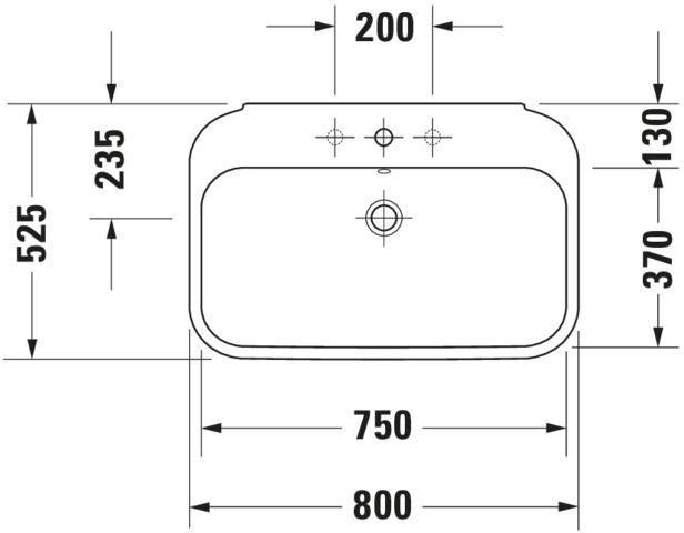 DURAVIT Waschtisch Happy D.2 Plus 800 mm weiß mit Überlauf und Hahnlochbank