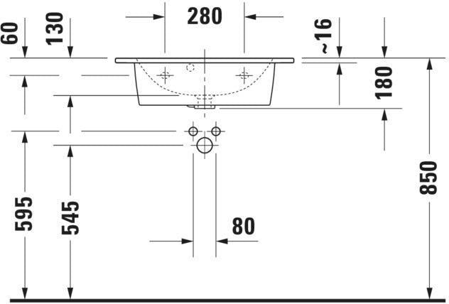 DURAVIT ME by Starck Möbelwaschtisch 630 mm Weiß mit Überlauf und 2 Hahnlöchern