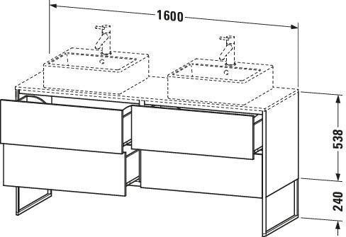 DURAVIT XSquare Waschtischunterbau 1600 mm betongrau matt, 4 Schubkästen, Tip-On, bodenstehend