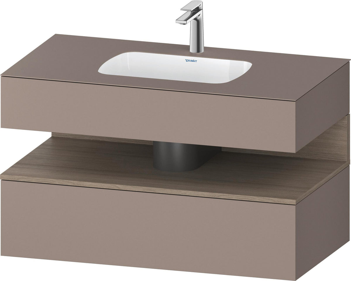 Duravit Qatego Einbauwaschtisch mit Konsolenwaschtischunterbau Basalt & Eiche Terra Matt 1000x550x600 mm