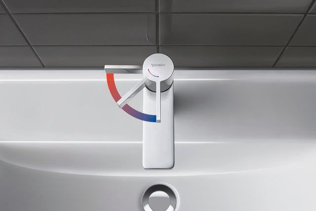 Duravit D-Neo Einhebel-Waschtischmischer mit FreshStart, Zugstange & Chrom – 94 mm Ausladung