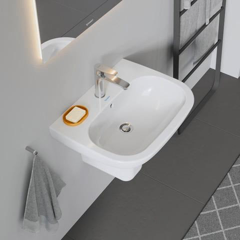 Duravit D-Code Waschtisch 550 mm weiß mit Überlauf und Hahnlochbank – Wandmontage