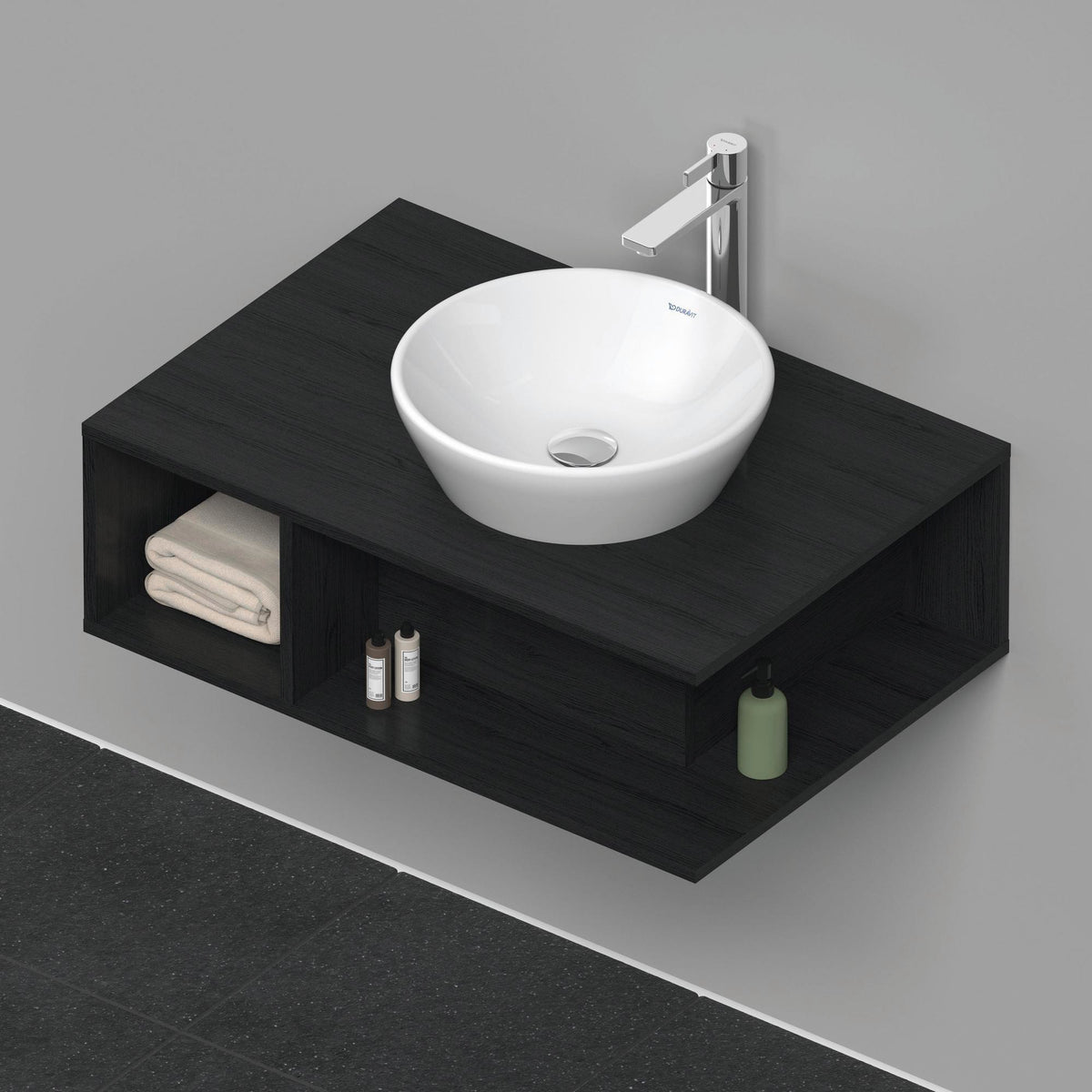 Duravit D-Neo Waschtischunterbau 800 mm Betongrau Matt – Wandhängend, 1 offenes Fach links