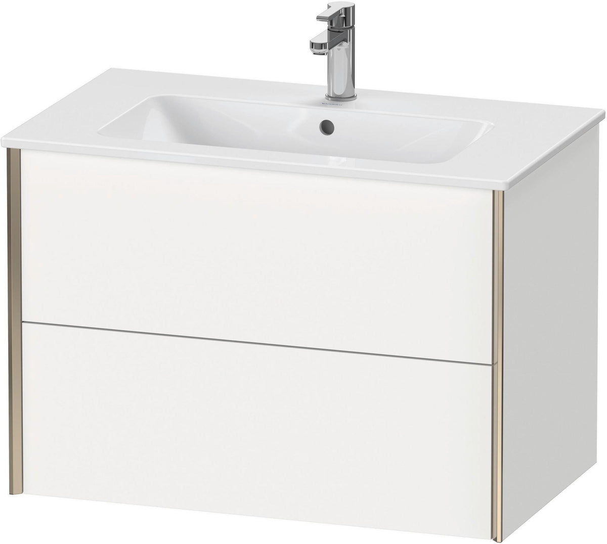 Duravit XViu Waschtischunterbau wandhängend 810 mm, 2 Schubkästen, champagner matt/weiß matt – ohne Griff, mit Tip-On-Technik