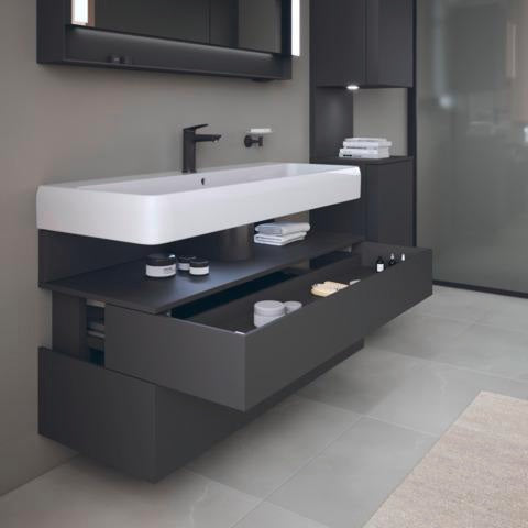 DURAVIT Qatego Hochschrank 400 mm, 2 Türen, weiß Hochglanz, Eiche Schw. Matt