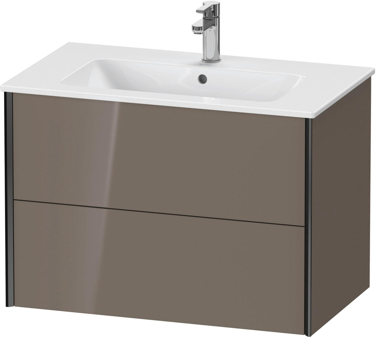 Duravit XViu Waschtischunterbau wandhängend 810 mm, 2 Schubkästen, champagner matt/weiß matt – ohne Griff, mit Tip-On-Technik