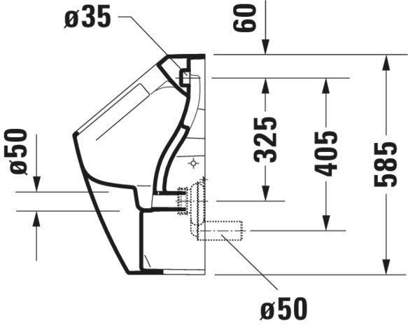 DURAVIT Urinal ME by Starck, spülrandlos, Zulauf hinten, mit Fliege, weiß