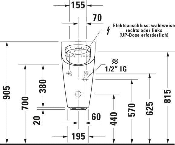 DURAVIT Urinal ME by Starck, spülrandlos, Zulauf hinten, elektronisch, weiß