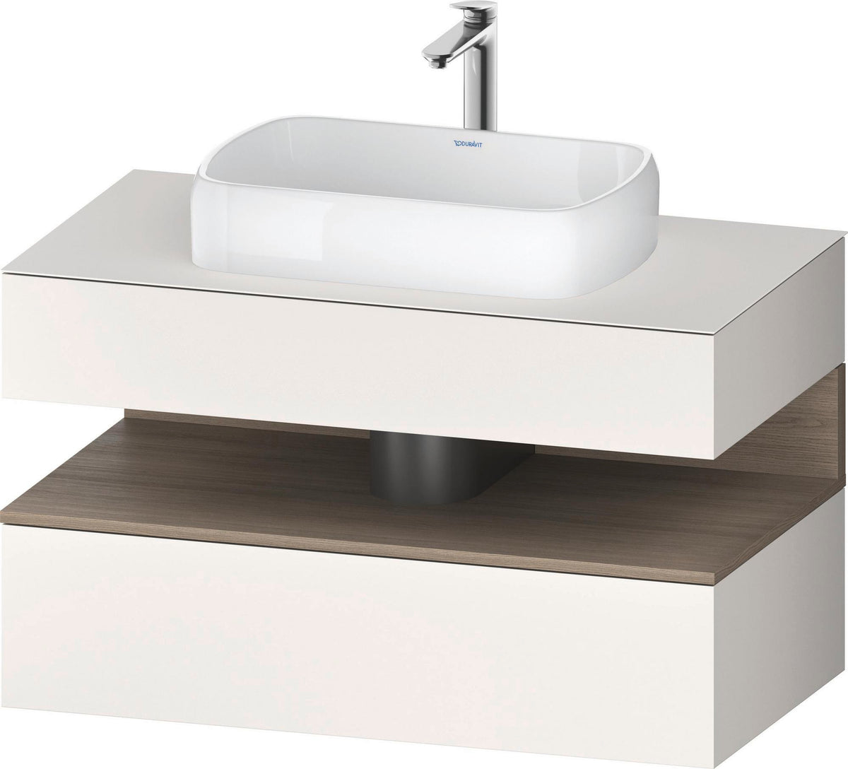 Duravit Qatego Waschtischunterbau 1000 mm Weiß Hochglanz mit Eiche Terra Nische, 1 Auszug, wandhängend