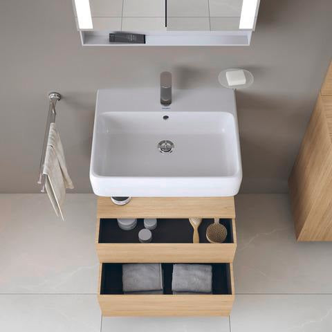 DURAVIT Qatego Waschtischunterbau 590 mm wandhängend, 1 Auszug, weiß Hochglanz, Nische Eiche Schwarz