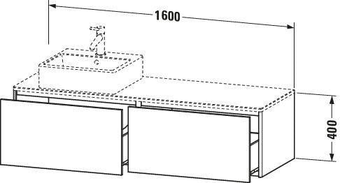 Duravit XSquare Waschtischunterbau 1600 mm mit 2 Auszügen, Becken rechts, seidenmatt