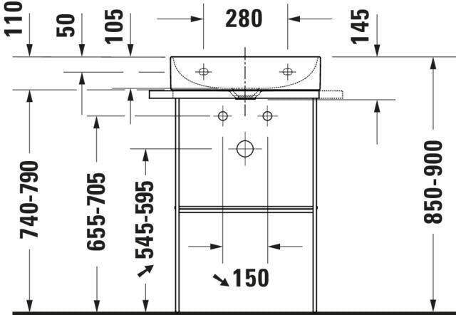 Duravit DuraSquare Möbelwaschtisch 500 mm weiß mit Hahnlochbank und Überlauf – Wandmontage