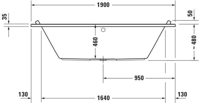 DURAVIT Starck Badewanne 1900x900 mm Einbau mit Mittelablauf, 2 Rückenschrägen, Weiß