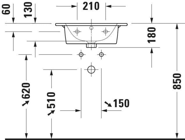DURAVIT Möbelwaschtisch ME by Starck 530 mm mit Überlauf, ohne Hahnloch, weiß
