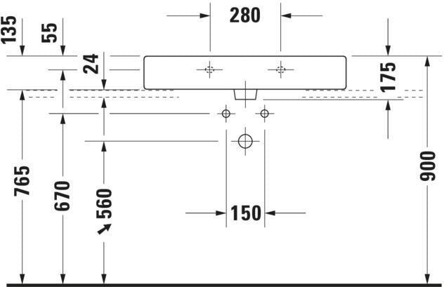 Duravit Waschtisch Vero 800 mm weiß mit Überlauf und Hahnlochbank – Wandmontage