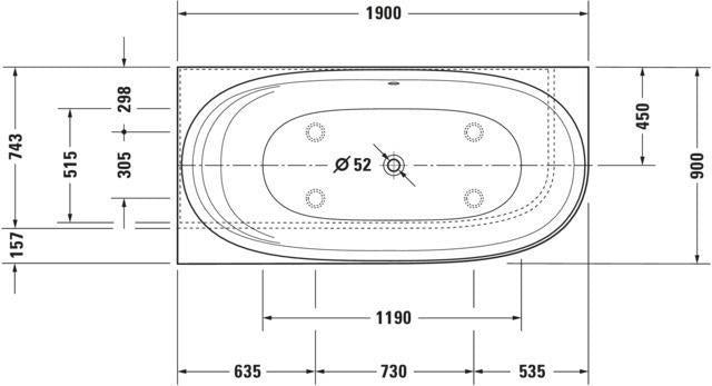 Duravit Cape Cod Whirlwanne 1900x900 mm Ecke links mit Air-System, Mineralguss Weiß Matt