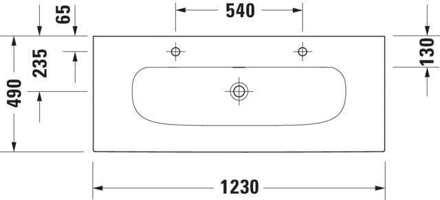 Duravit Viu Möbelwaschtisch 1230 mm, Weiß, mit Überlauf, Hahnlochbank und Halbsäule