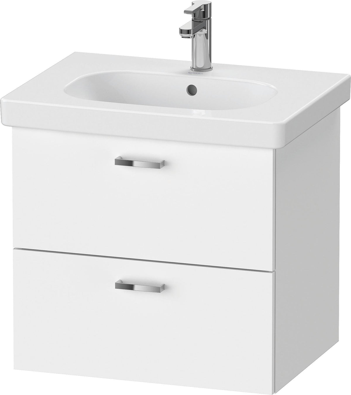 Duravit XBase Waschtischunterbau wandhängend 600 mm, 2 Schubladen, weiß matt – Soft-Close