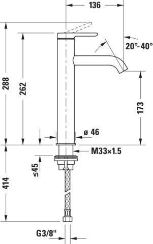 DURAVIT C.1 Einhebel-Waschtischmischer L ohne Zugstange, Schwarz Matt, 136 mm Ausladung